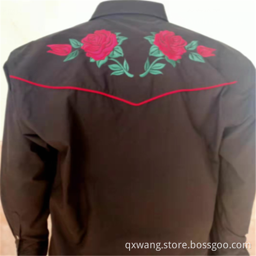 Men's Embroidery Long Sleeve White Western CVC Shirts